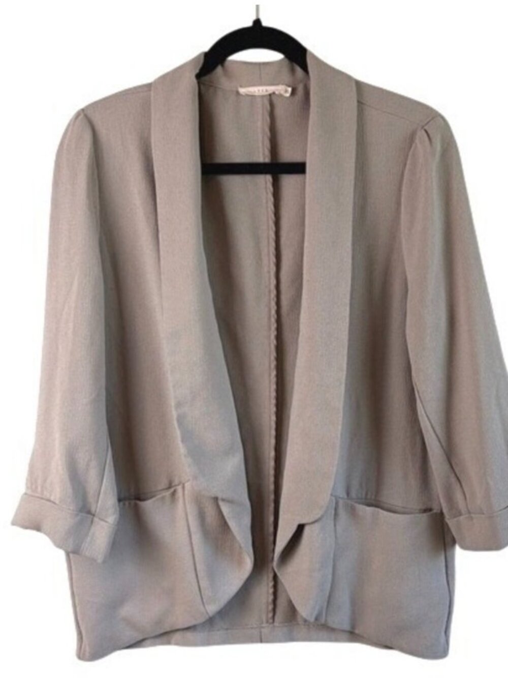 Bundle 2 for $30! Lush Beige Taupe Crepe Open Front Blazer 3/4 Sleeve Jacket L